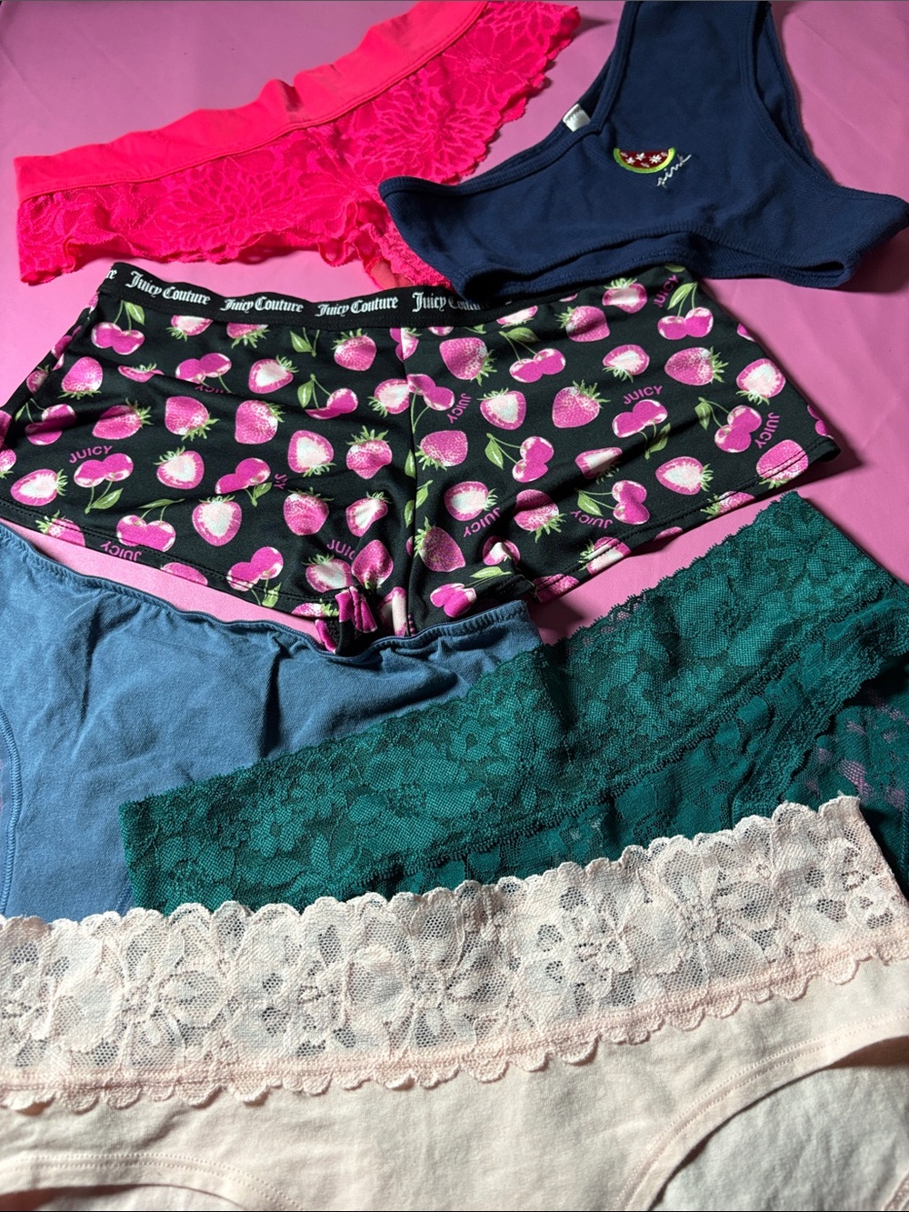 Juicy Couture Black Boyshorts with Pink Strawberry Print 6️⃣